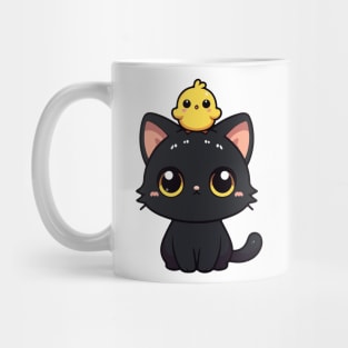 Cute Black Cat And Yellow Bird Mug